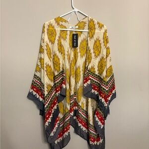 Yellow, Red and Brown Lightweight Patterned Kimono